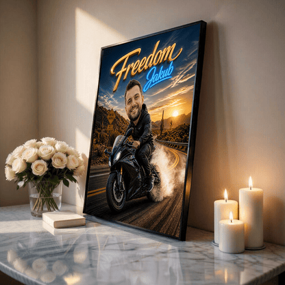 Karykatura motocyklisty - plakat, spersonalizowany prezent dla niego - idamell.com