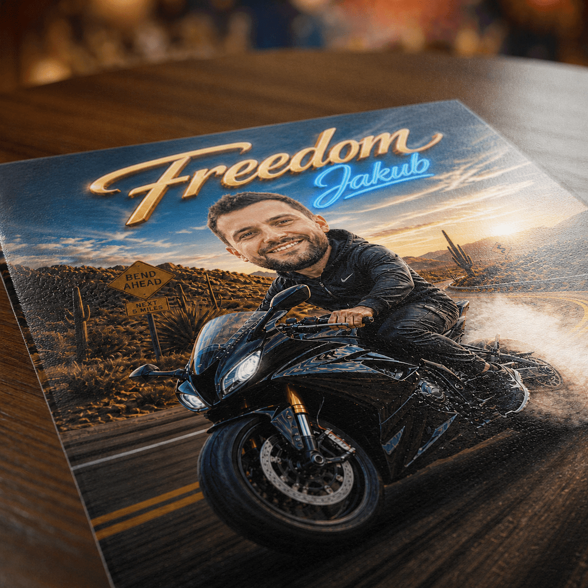 Karykatura motocyklisty - plakat, spersonalizowany prezent dla niego - idamell.com