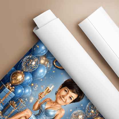 Karykatura na 50. urodziny - plakat, spersonalizowany prezent dla kobiety - idamell.com