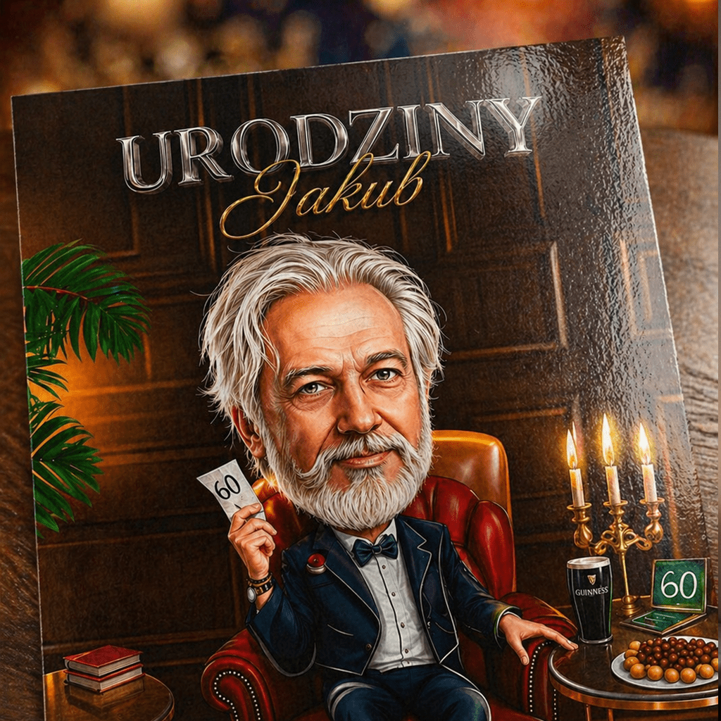 Karykatura na 60. urodziny - plakat, spersonalizowany prezent dla niego - idamell.com