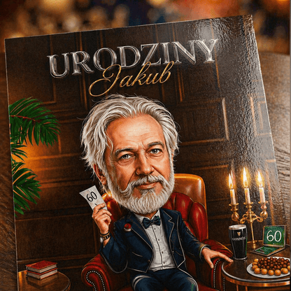 Karykatura na 60. urodziny - plakat, spersonalizowany prezent dla niego - idamell.com