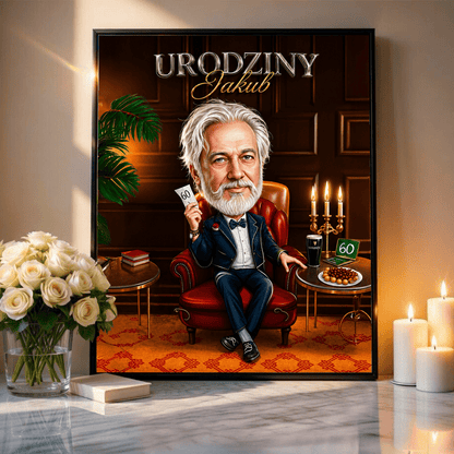 Karykatura na 60. urodziny - plakat, spersonalizowany prezent dla niego - idamell.com
