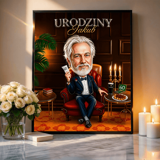 Karykatura na 60. urodziny - plakat, spersonalizowany prezent dla niego - idamell.com
