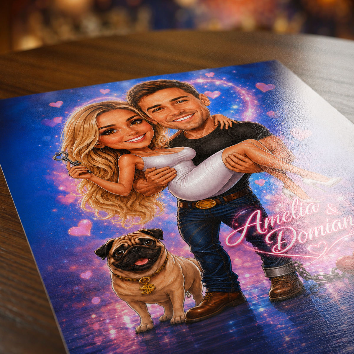 Karykatura na Walentynki - plakat, spersonalizowany prezent dla niego - idamell.com