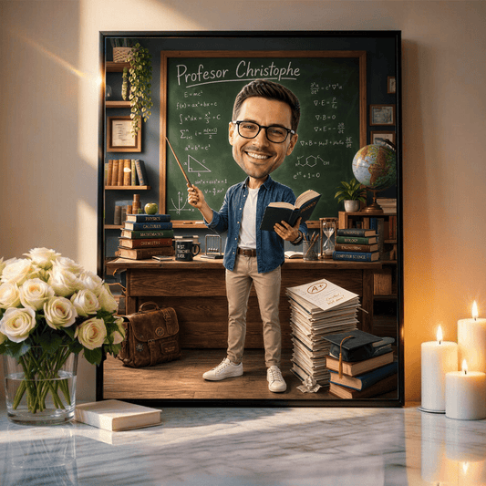 Karykatura nauczyciela - plakat, spersonalizowany prezent dla nauczyciela - idamell.com