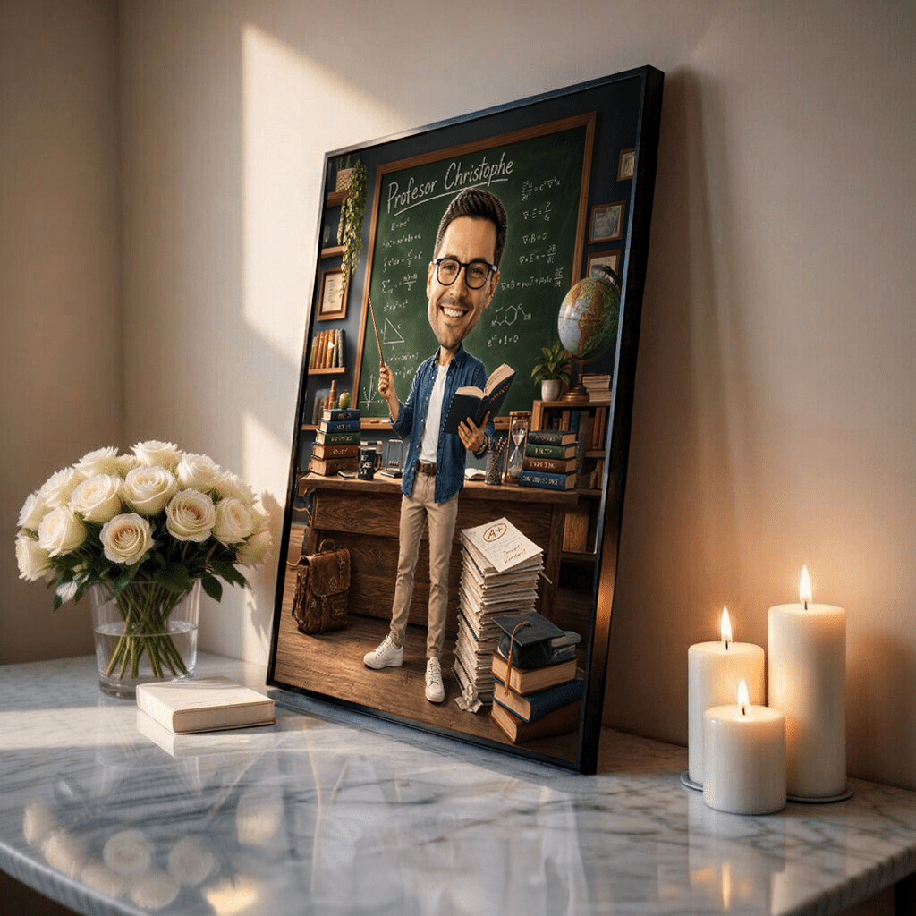 Karykatura nauczyciela - plakat, spersonalizowany prezent dla nauczyciela - idamell.com