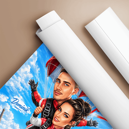 Karykatura podróżnika - plakat, spersonalizowany prezent dla podróżnika - idamell.com