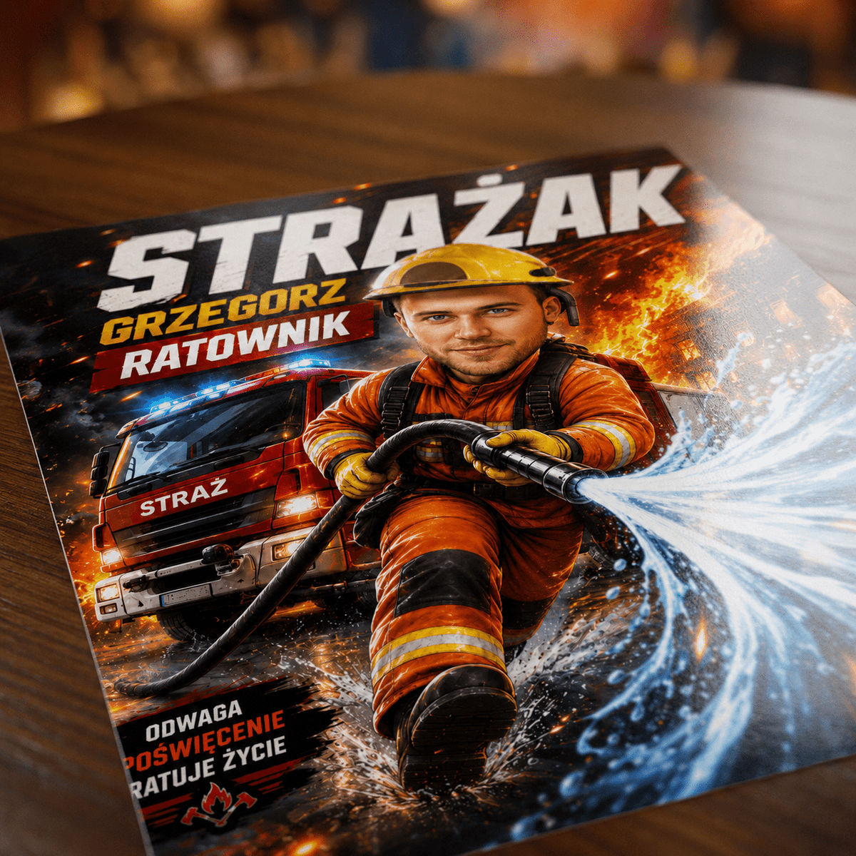Karykatura strażaka - plakat, spersonalizowany prezent dla strażaka - idamell.com