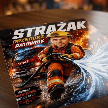 Karykatura strażaka - plakat, spersonalizowany prezent dla strażaka - idamell.com