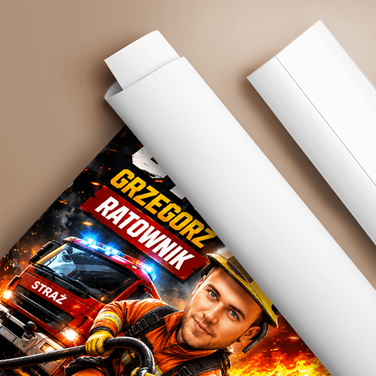 Karykatura strażaka - plakat, spersonalizowany prezent dla strażaka - idamell.com