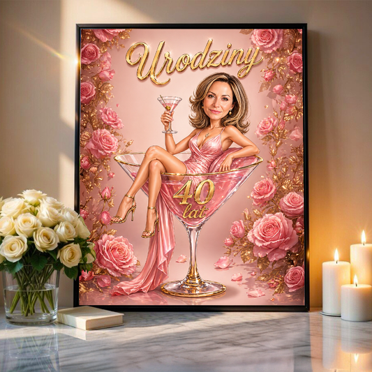 Karykatura urodzinowa - plakat, spersonalizowany prezent dla kobiety - idamell.com