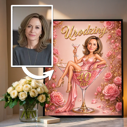 Karykatura urodzinowa - plakat, spersonalizowany prezent dla kobiety - idamell.com