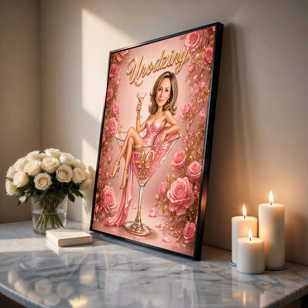 Karykatura urodzinowa - plakat, spersonalizowany prezent dla kobiety - idamell.com