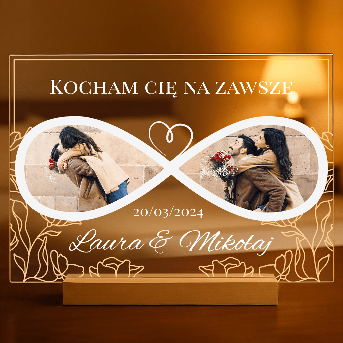 Kocham Cię na zawsze - Druk na szkle, spersonalizowany prezent dla pary - idamell.com