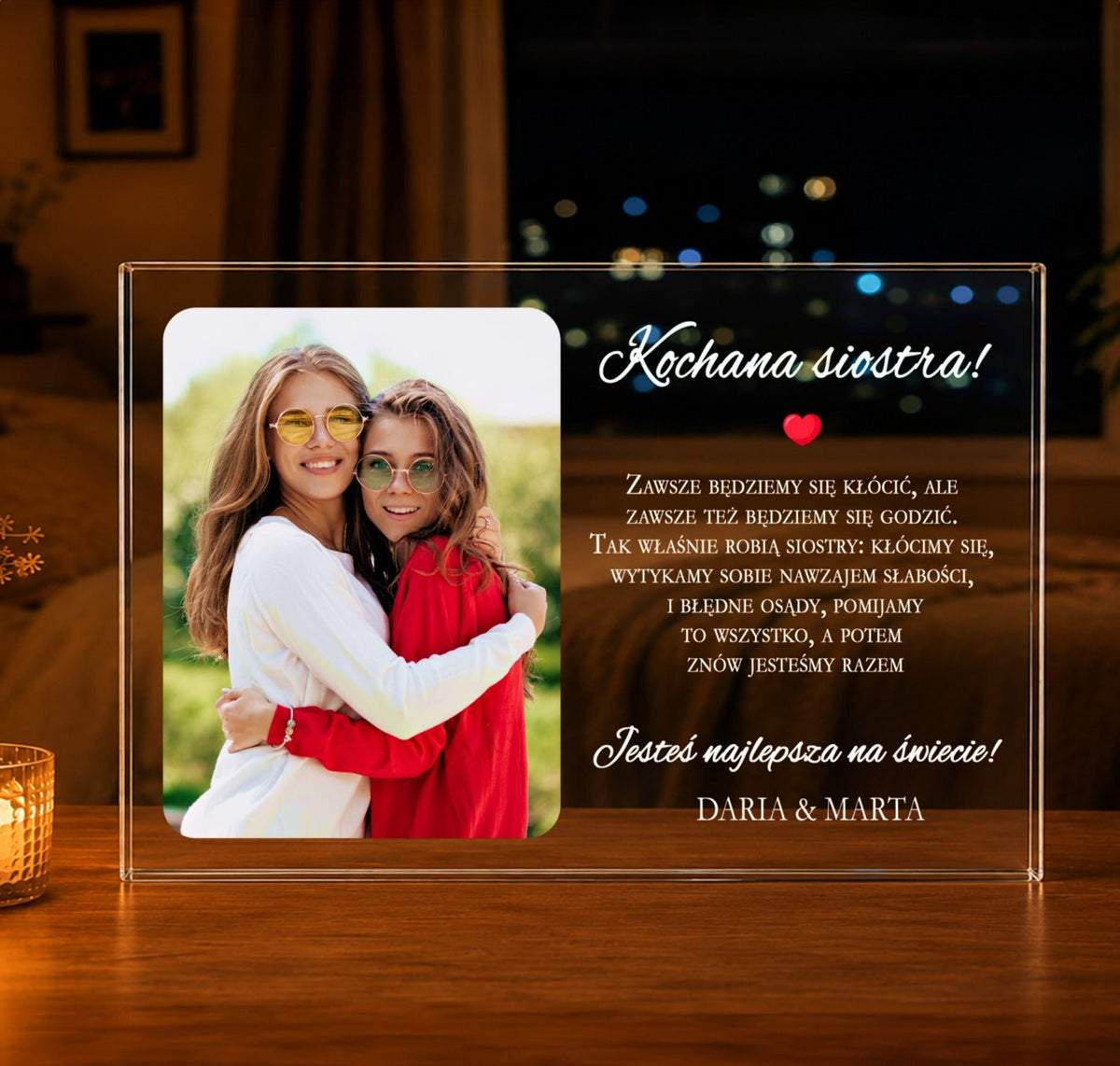 Kochana siostra - Druk na szkle, spersonalizowany prezent dla siostry - idamell.com