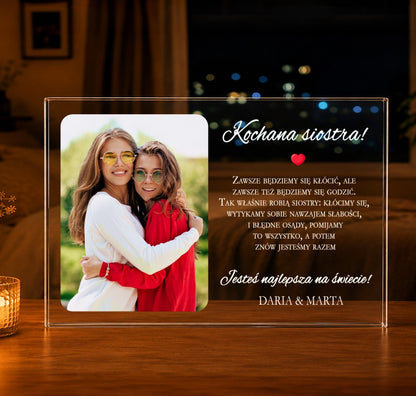 Kochana siostra - Druk na szkle, spersonalizowany prezent dla siostry - idamell.com
