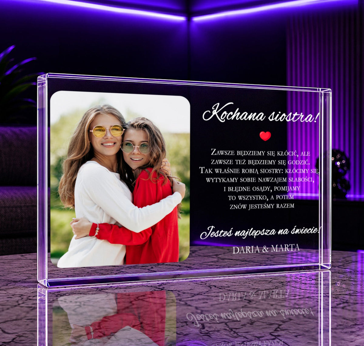 Kochana siostra - Druk na szkle, spersonalizowany prezent dla siostry - idamell.com