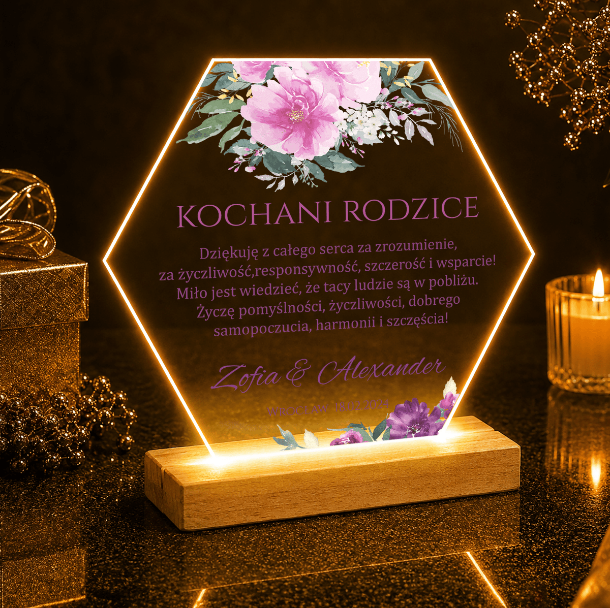 Kochani rodzice tekst - Druk na szkle, spersonalizowany prezent dla rodziców - idamell.com