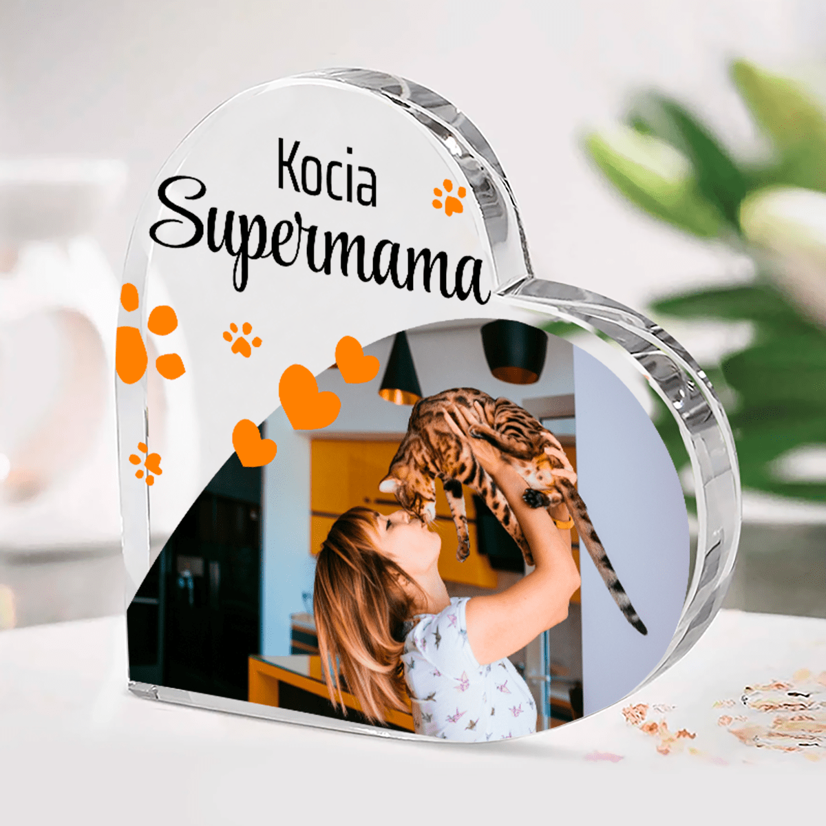Kocia Supermama - Szklane serce, spersonalizowany prezent - idamell.com