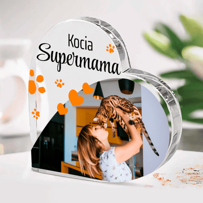 Kocia Supermama - Szklane serce, spersonalizowany prezent - idamell.com
