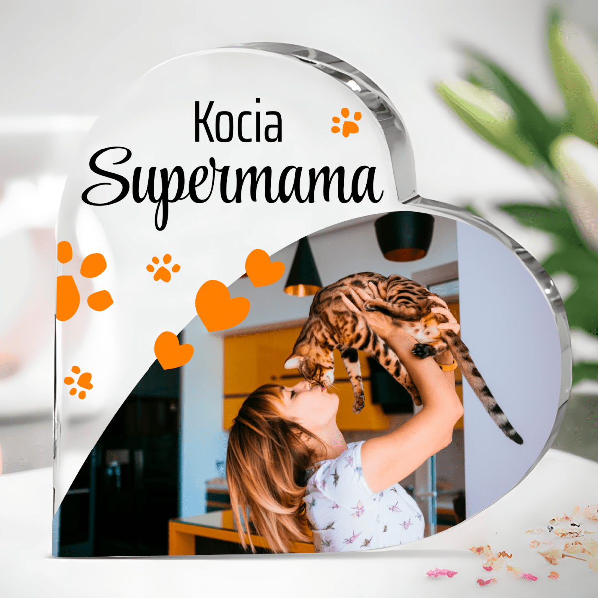 Kocia Supermama - Szklane serce, spersonalizowany prezent - idamell.com