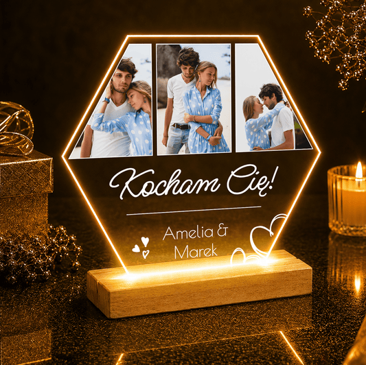 Kolaż 3 zdjęć pary + napis - Druk na szkle, spersonalizowany prezent dla męża - idamell.com