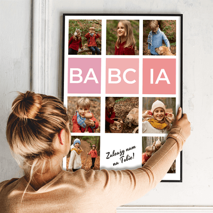 Kolaż 7 zdjęć BABCIA - plakat, spersonalizowany prezent dla babci - idamell.com