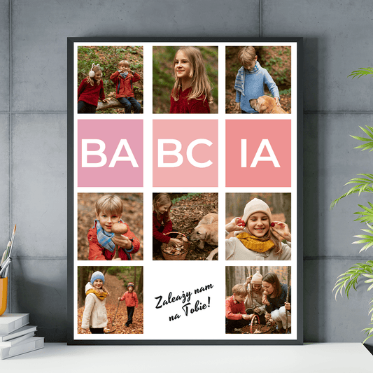 Kolaż 7 zdjęć BABCIA - plakat, spersonalizowany prezent dla babci - idamell.com