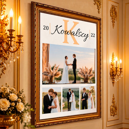 Kolaż ze zdjęć na płótnie Monogram nazwiska pary młodej — prezent na rocznicę