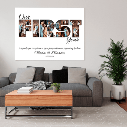 Kolaż "FIRST" - druk na płótnie, spersonalizowany prezent dla pary - idamell.com