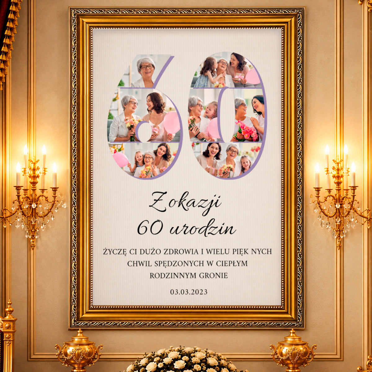 Kolaż ze zdjęć na płótnie Kolaż na 60 urodziny — prezent na 60 urodziny