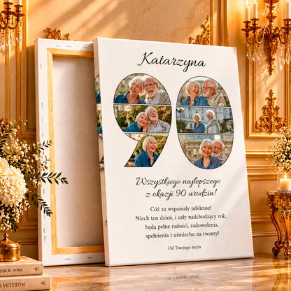 Kolaż ze zdjęć na płótnie Najlepszego z okazji 90 — prezent na 90 urodziny