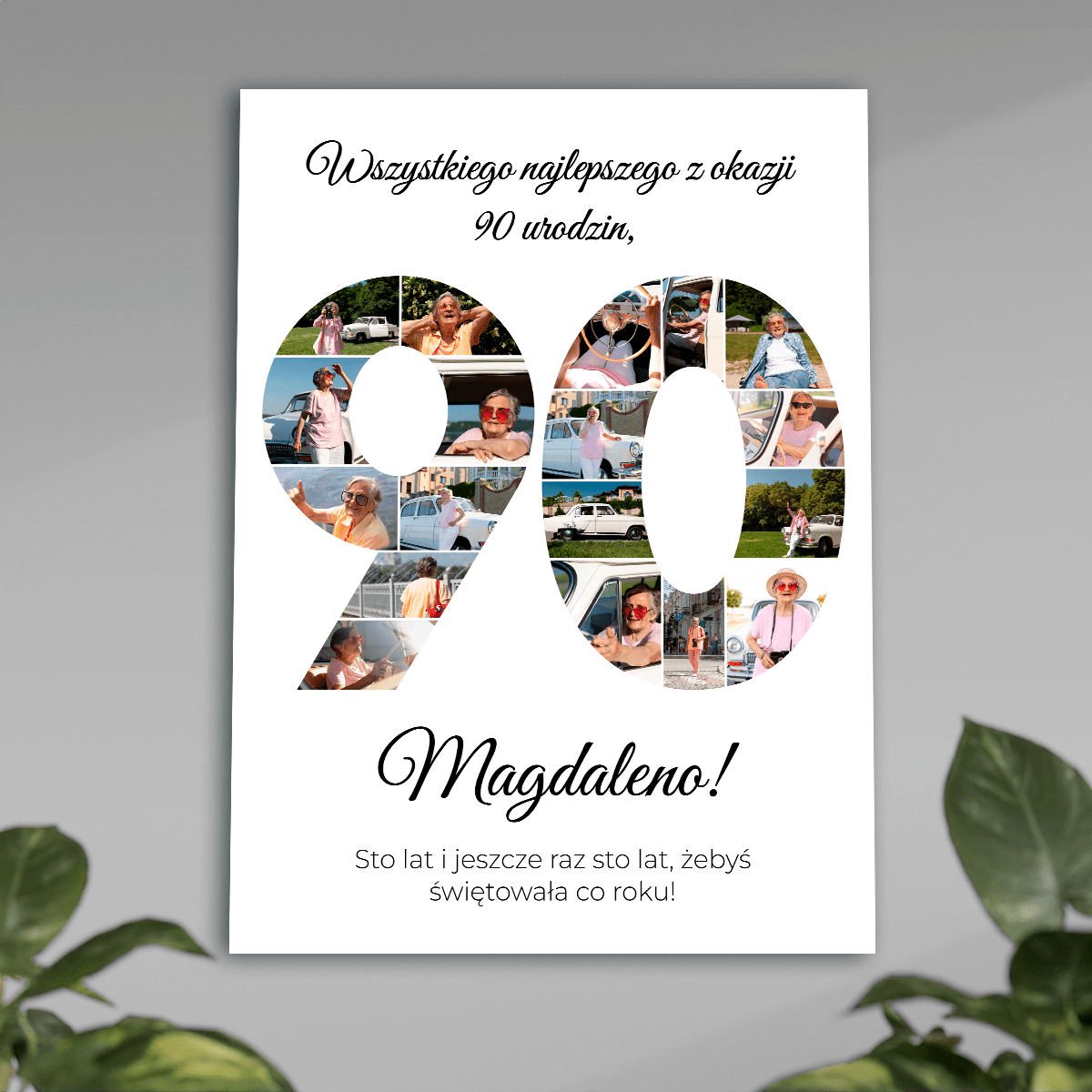Kolaż urodzinowy na 90. - plakat, spersonalizowany prezent dla kobiety - idamell.com