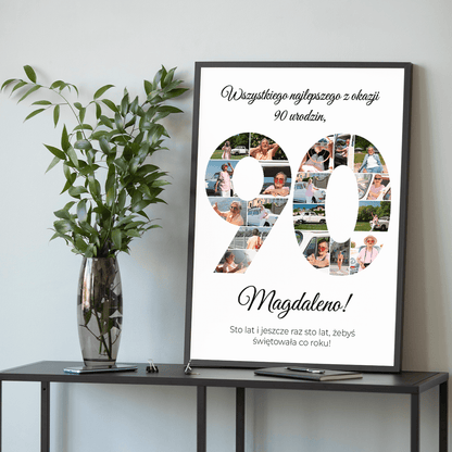 Kolaż urodzinowy na 90. - plakat, spersonalizowany prezent dla kobiety - idamell.com