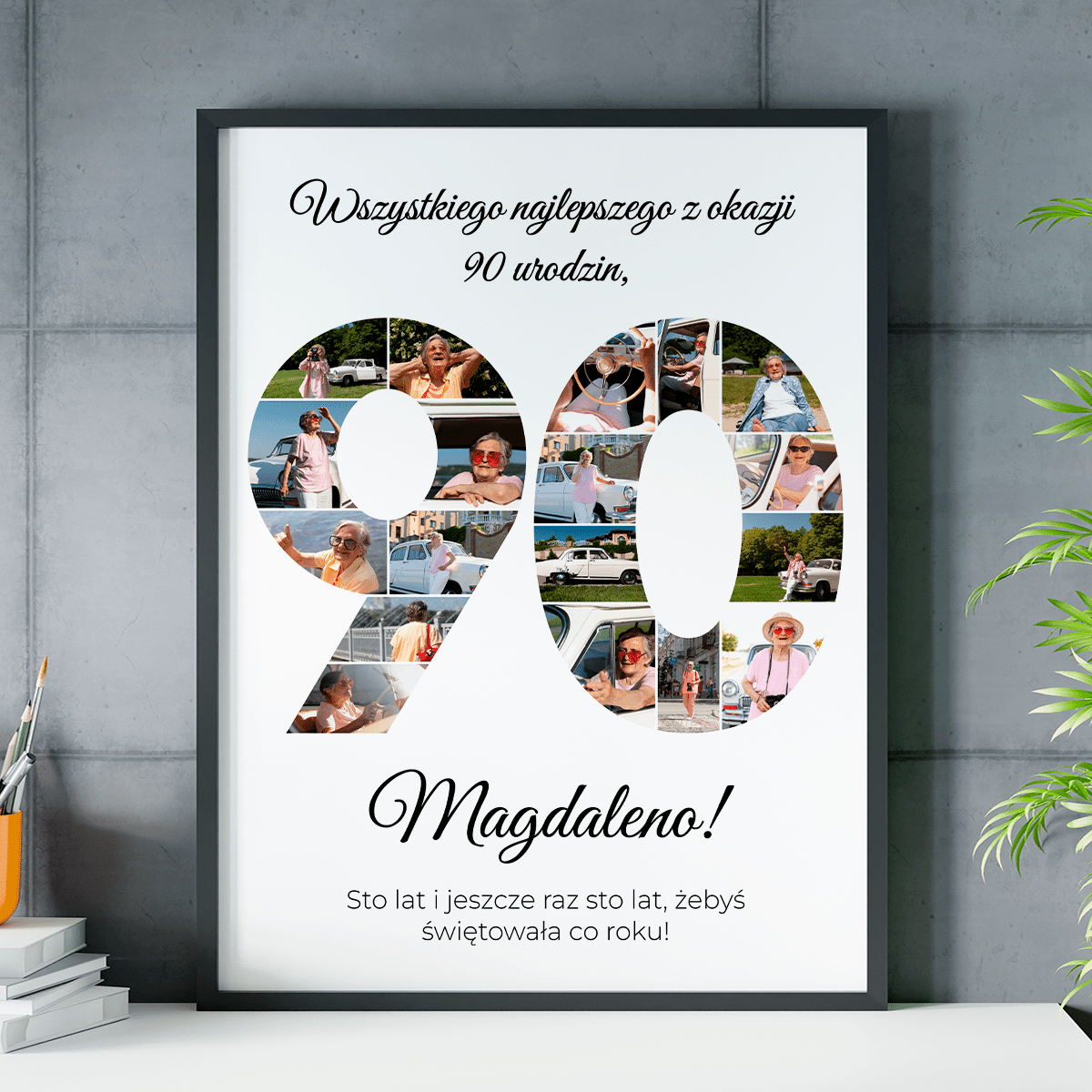 Kolaż urodzinowy na 90. - plakat, spersonalizowany prezent dla kobiety - idamell.com
