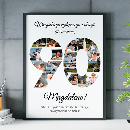 Kolaż urodzinowy na 90. - plakat, spersonalizowany prezent dla kobiety - idamell.com