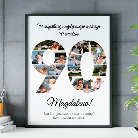 Kolaż urodzinowy na 90. - plakat, spersonalizowany prezent dla kobiety - idamell.com