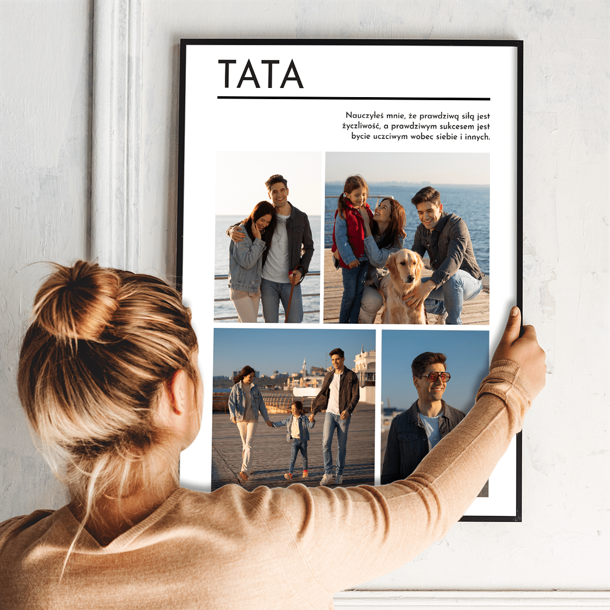 Kolaż z 4 zdjęć z tatą - plakat, spersonalizowany prezent dla taty - idamell.com