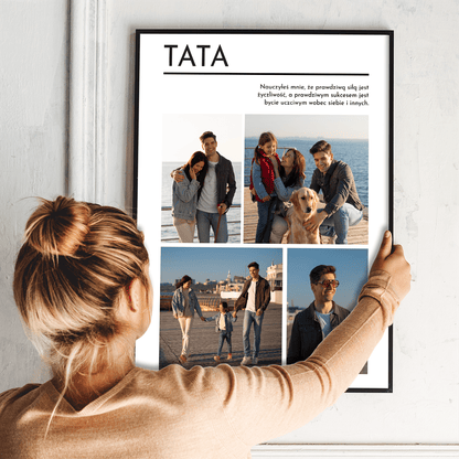 Kolaż z 4 zdjęć z tatą - plakat, spersonalizowany prezent dla taty - idamell.com