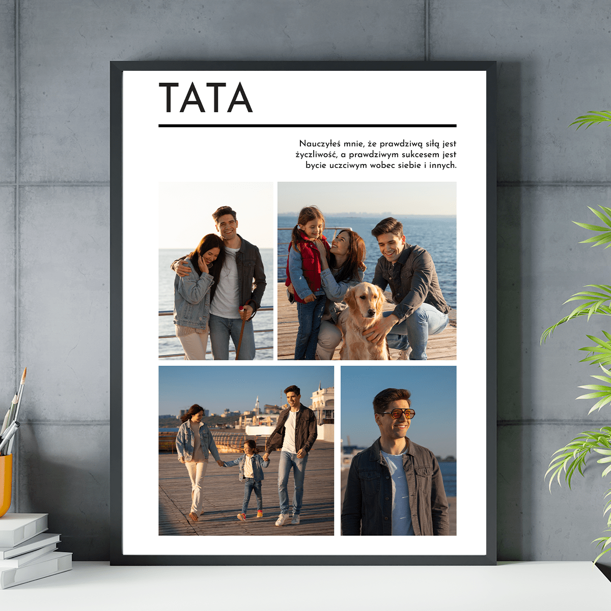 Kolaż z 4 zdjęć z tatą - plakat, spersonalizowany prezent dla taty - idamell.com