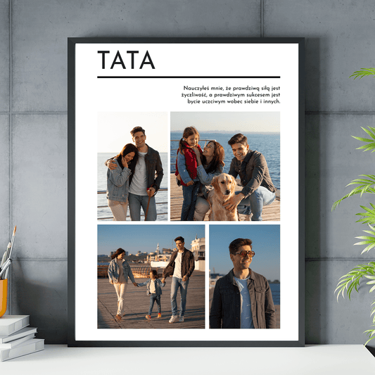 Kolaż z 4 zdjęć z tatą - plakat, spersonalizowany prezent dla taty - idamell.com