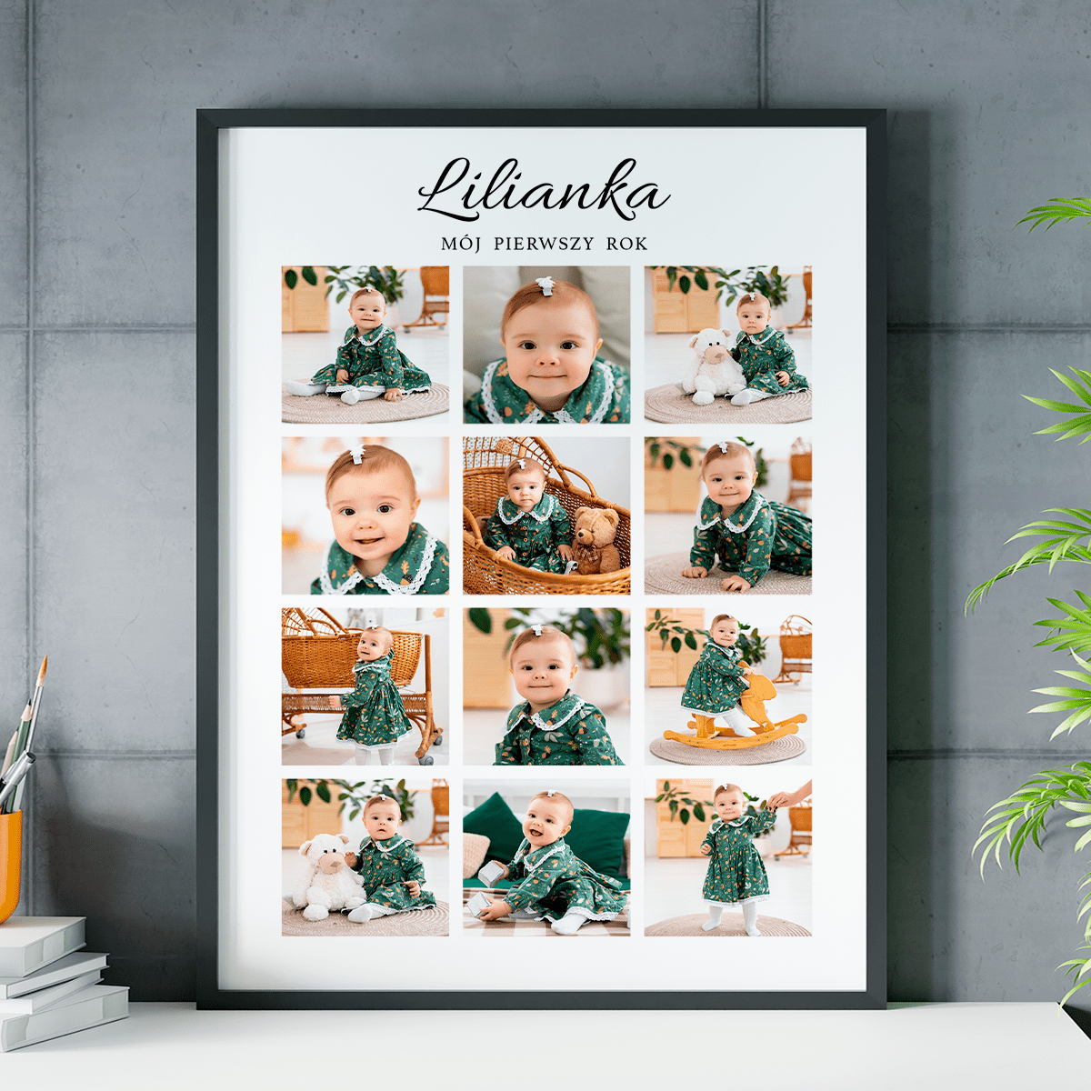 Kolaż zdjęć na roczek - plakat, spersonalizowany prezent dla dziecka - idamell.com