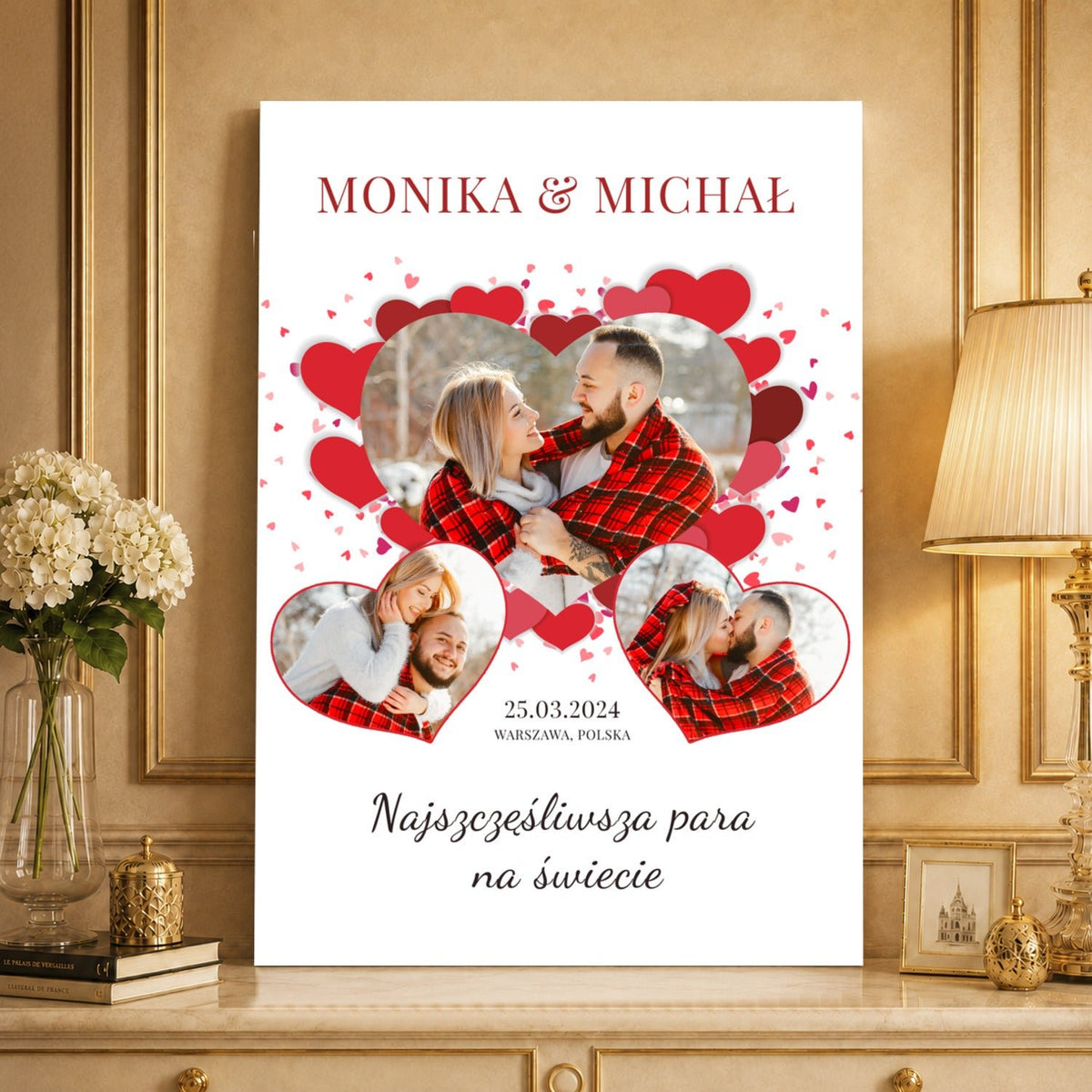 Kolaż ze zdjęć na płótnie Kolaż w motywie serc — prezent dla pary - idamell.com