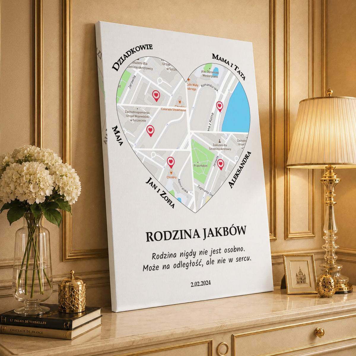 Kolaż ze zdjęć na płótnie Mapa rodziny — prezent na urodziny - idamell.com