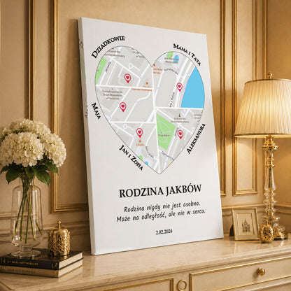 Kolaż ze zdjęć na płótnie Mapa rodziny — prezent na urodziny - idamell.com