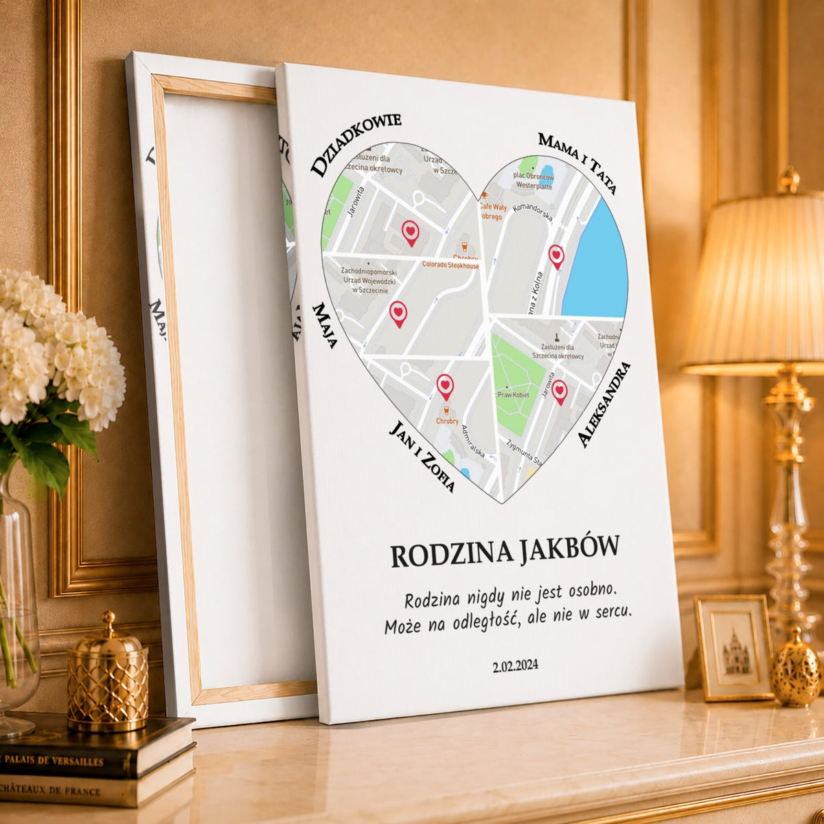 Kolaż ze zdjęć na płótnie Mapa rodziny — prezent na urodziny - idamell.com