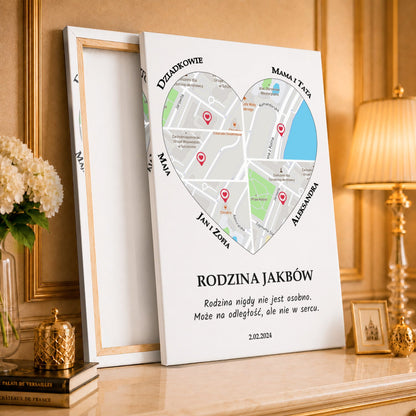 Kolaż ze zdjęć na płótnie Mapa rodziny — prezent na urodziny - idamell.com