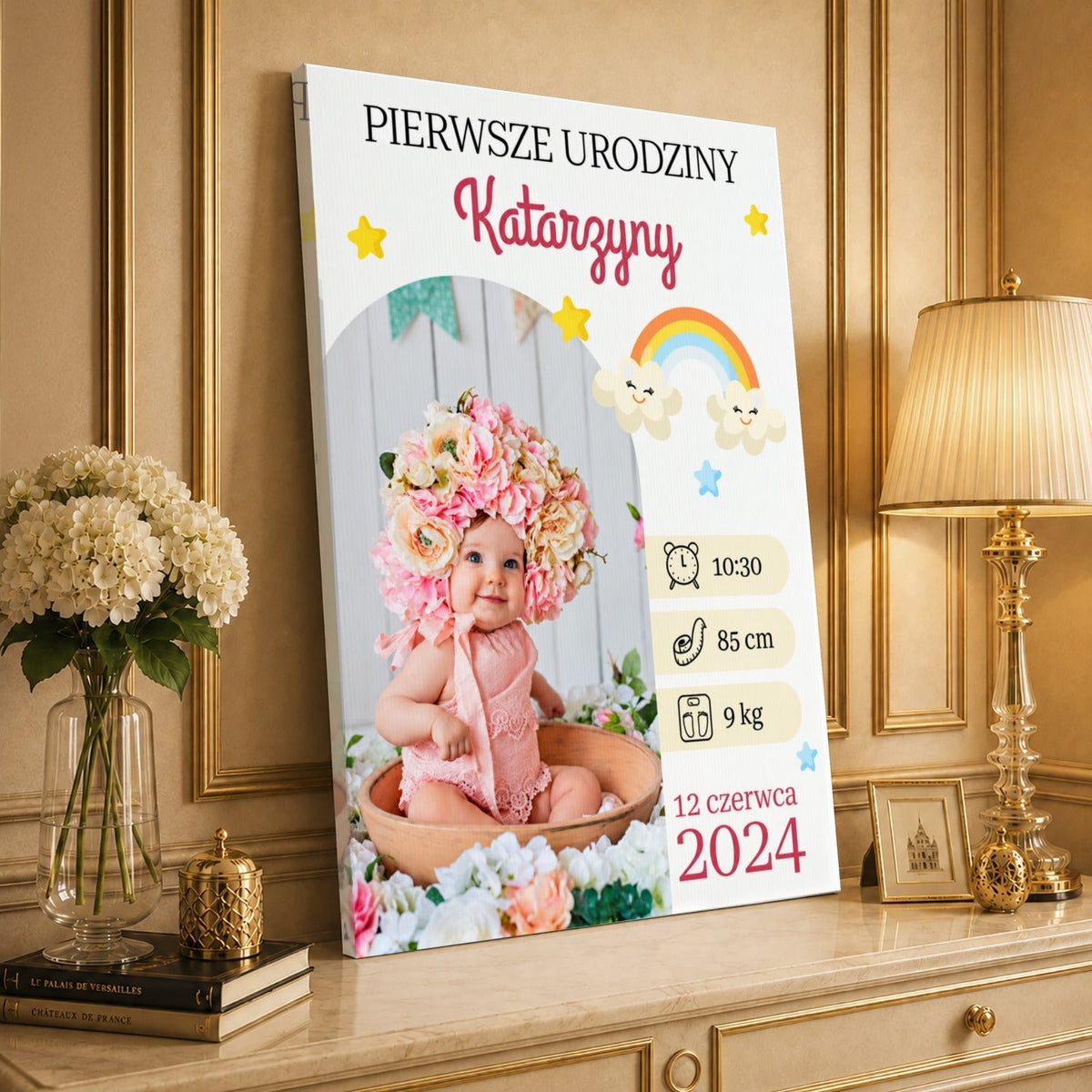 Kolaż ze zdjęć na płótnie Na pierwsze urodziny — prezent dla dziecka - idamell.com