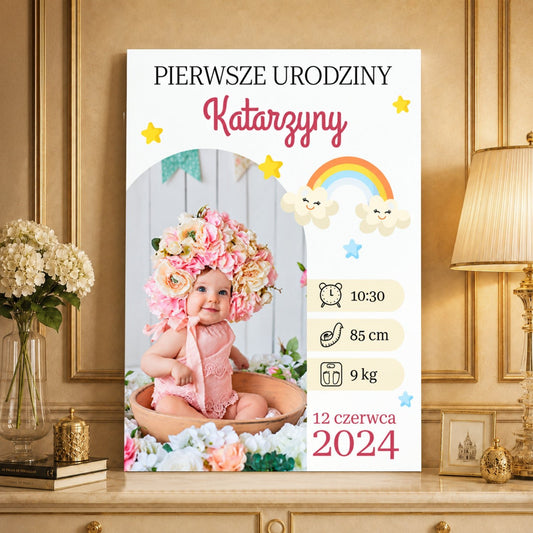 Kolaż ze zdjęć na płótnie Na pierwsze urodziny — prezent dla dziecka - idamell.com