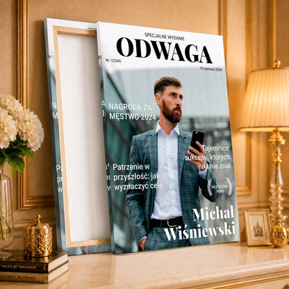 Kolaż ze zdjęć na płótnie Okładka o odwadze — prezent dla szefa - idamell.com